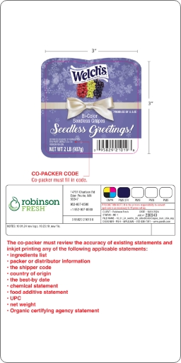 Welch’s “Seedless Greetings” Bi-Color Grapes holiday label designed by Partners & Hunt as part of a brand design refresh