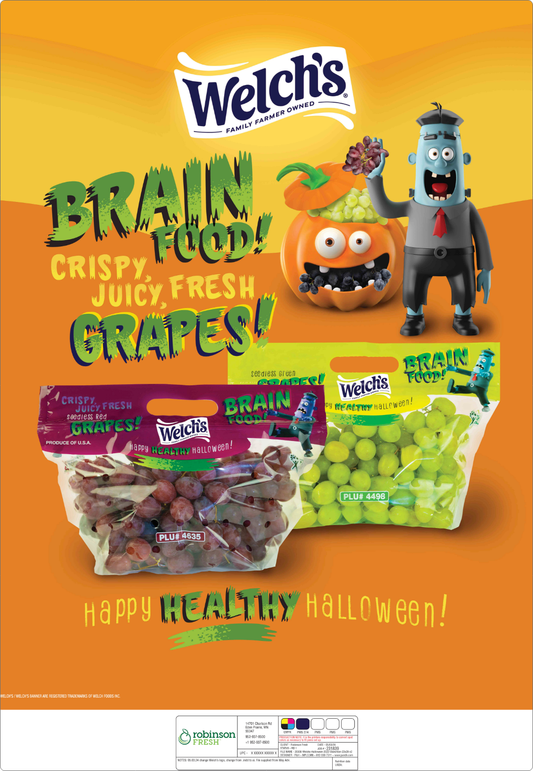 Welch’s Halloween-themed grape packaging designed by Partners & Hunt as part of a brand design refresh